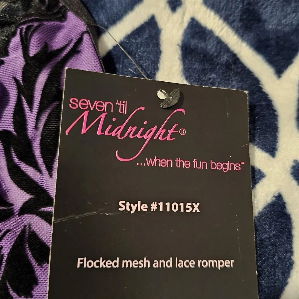 NWT SEVEN TIL MIDNIGHT Purple Black Flocked Lace Lingerie‎ Womens Size 1X/2X